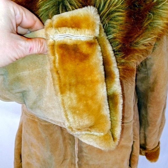 Vintage St. John's Bay 90s y2k Penny Lane Style Tan Leather Faux Fur Coat Size L - Picture 6 of 15